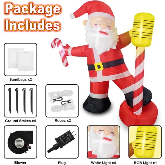 6FT Inflatable Singing Santa with Microphone for Christmas Yard Party Decor - Picture 6 of 7
